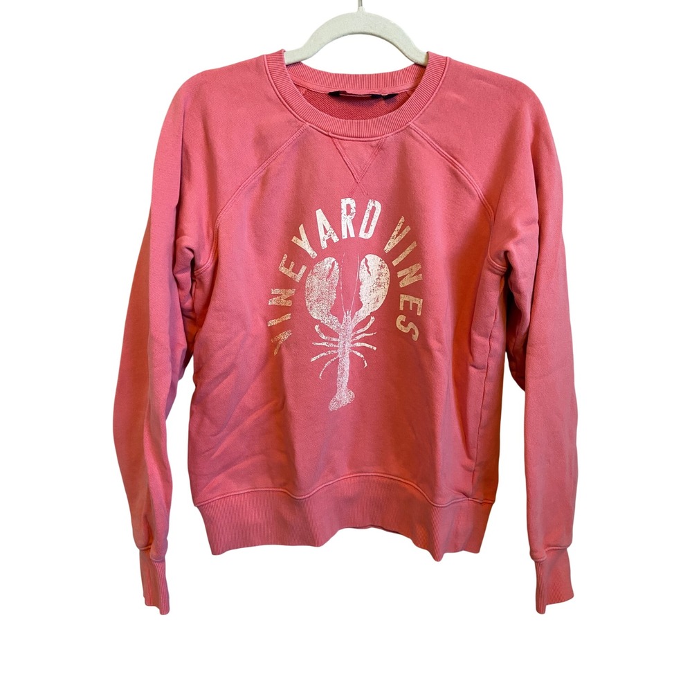 Vineyard Vines Womens XS Pink Lobster Graphic Raglan Crew Neck Sweatshirt